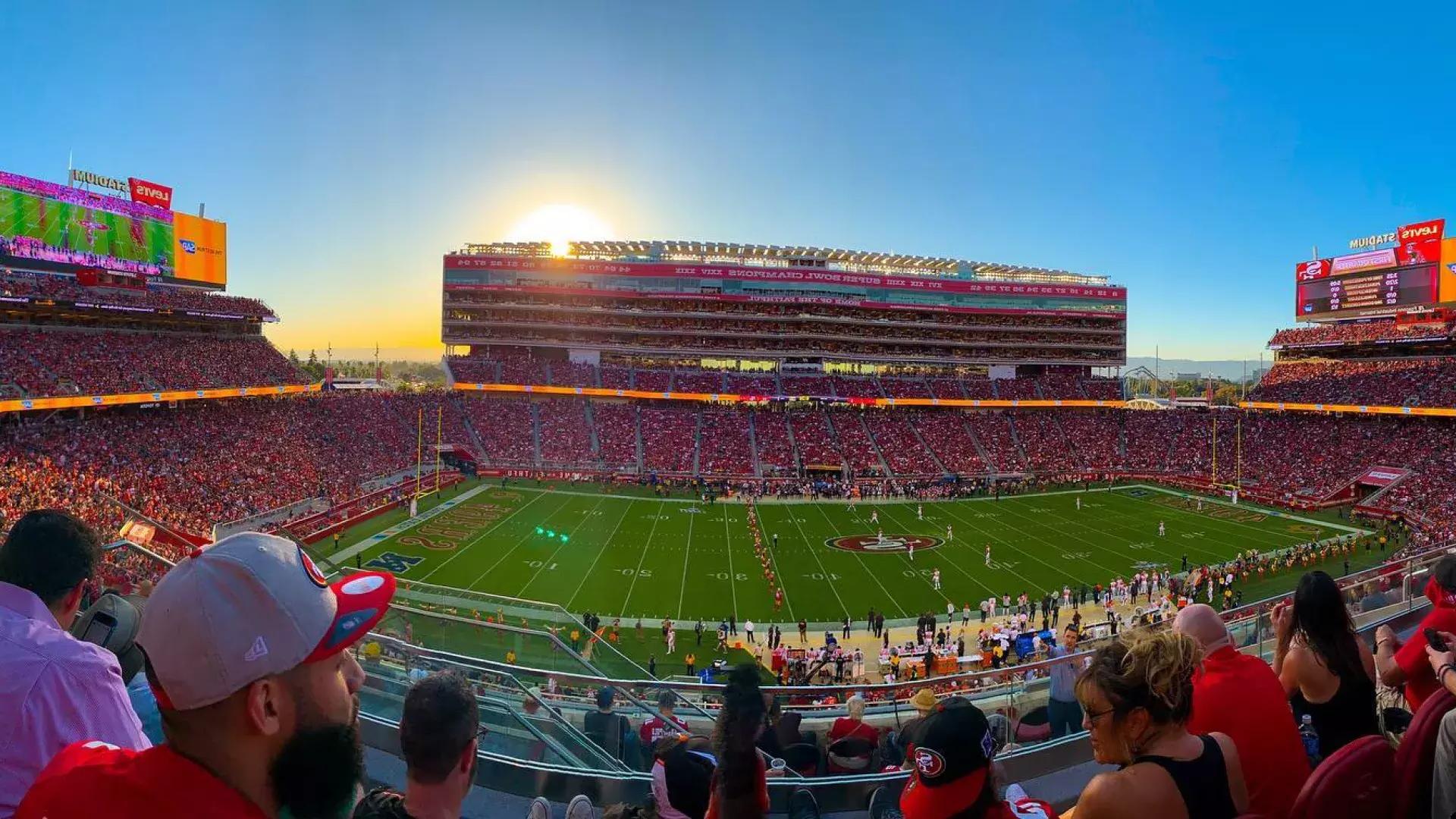 View of the football field at Levi's Stadium in Santa Clara, California, home of the San Francisco 49ers.