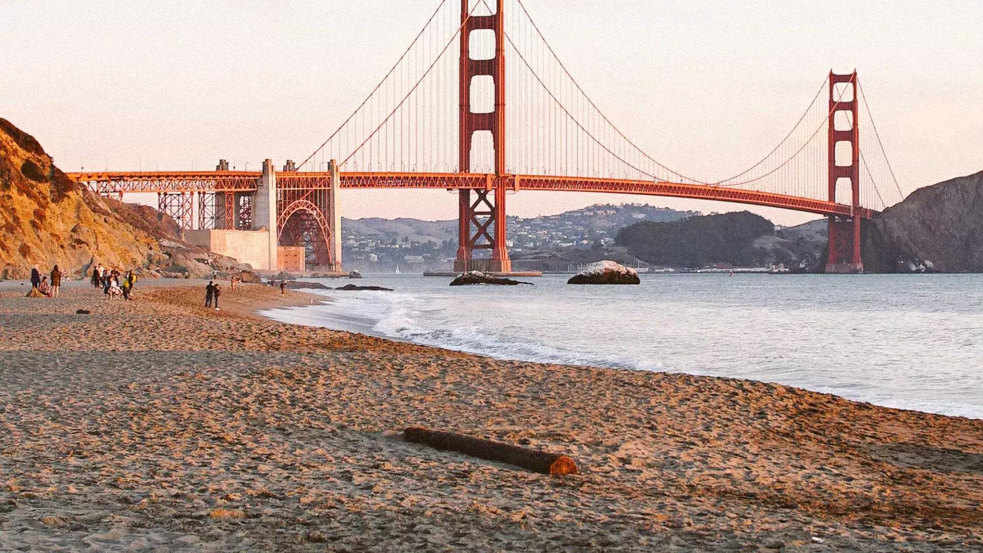 San Francisco's Baker Beach is pictured with the Golden Gate Bridge in the background