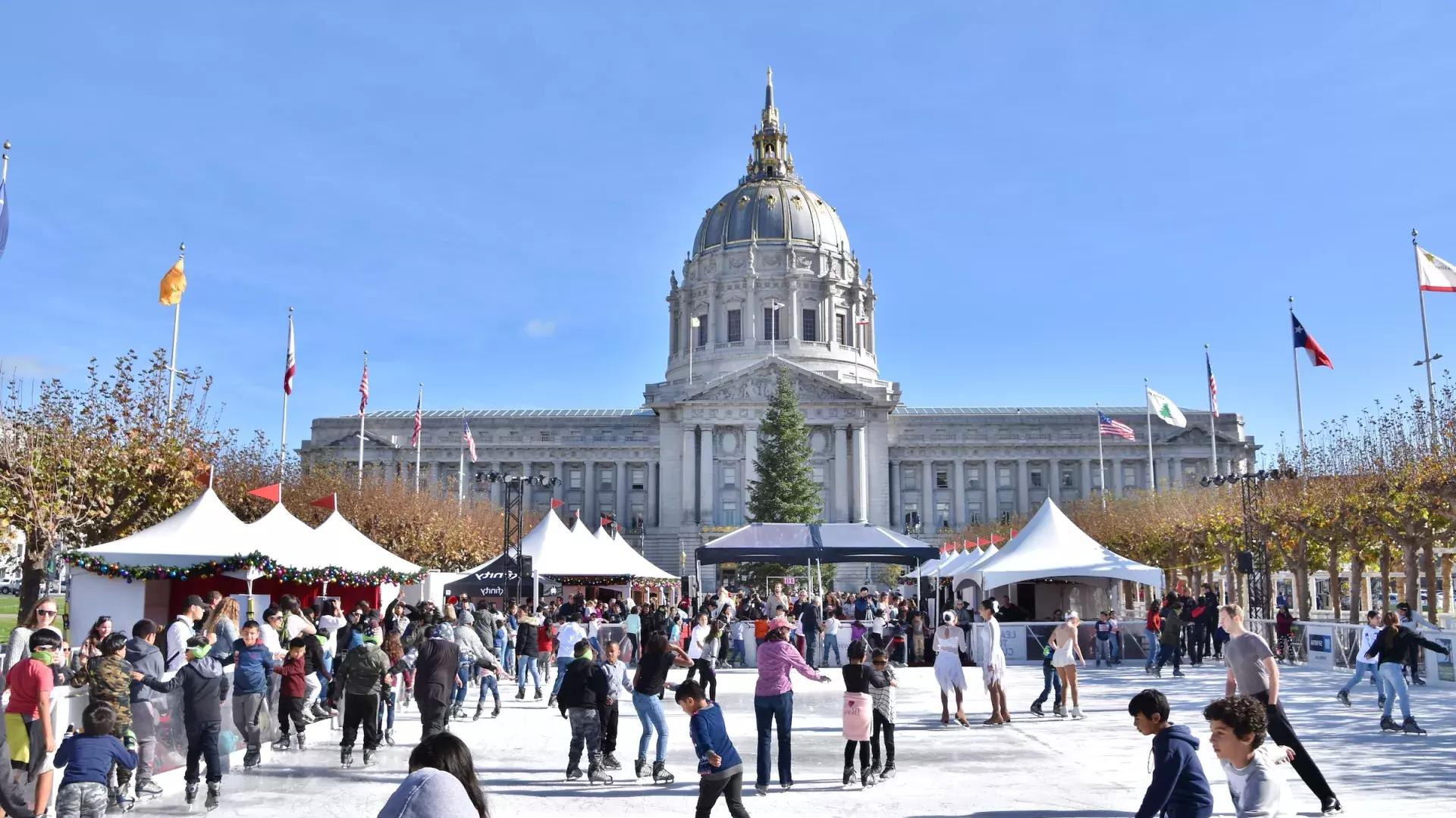 Skaters take to the ice at one of San Francisco's seasonal rinks.