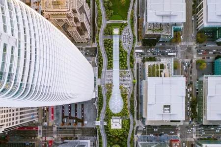An aerial view of San Francisco's Salesforce Park.