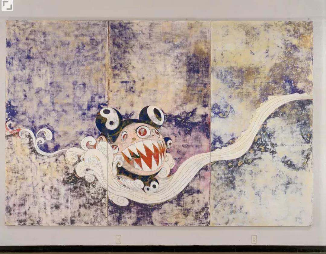 Takashi Murkami painting of a monster sitting on a cloud