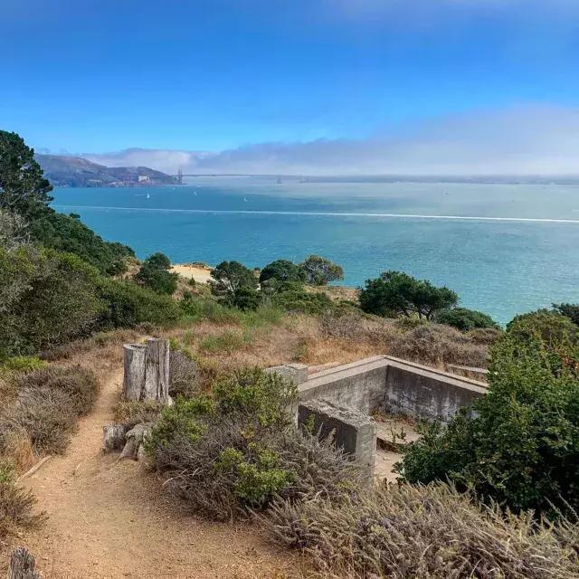 Campground at Angel Island State Park, overlooking the San Francisco Bay and Golden Gate Bridge