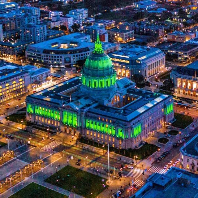 City Hall lit up for St. Patrick's Day